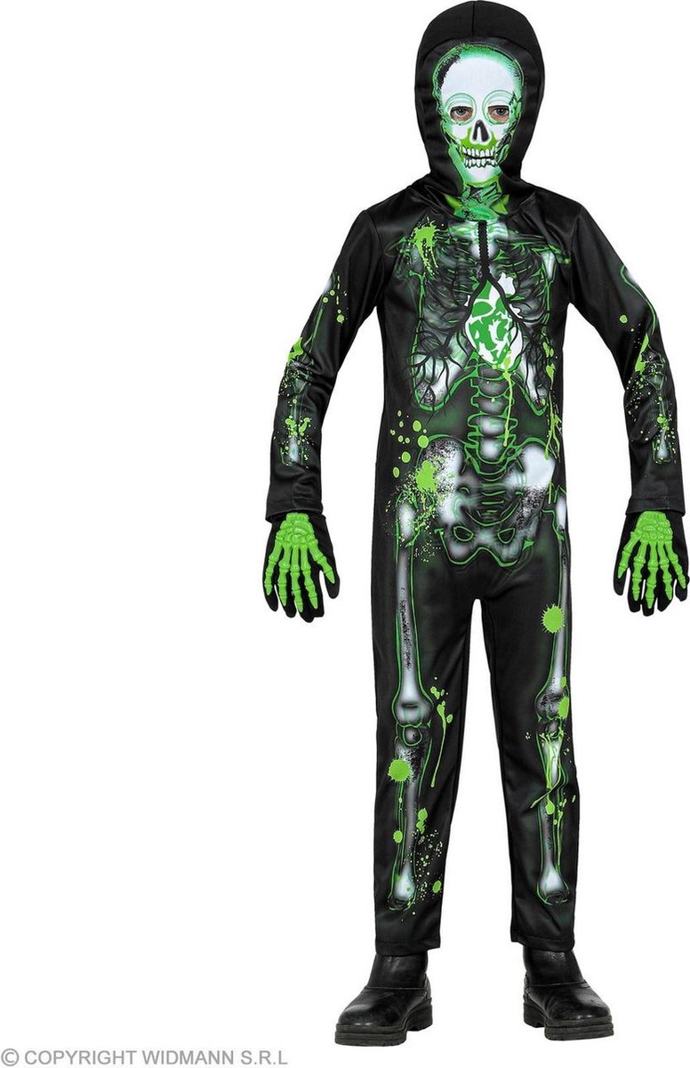 Spook & Skelet Kostuum | Vergiftigd En Misselijk Skelet Kind Kostuum | Maat 128 | Halloween | Verkleedkleding